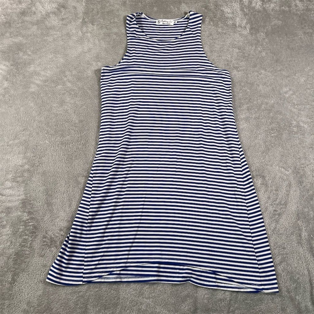 Fighting Eel Hawaii Knee Length Dress Women's S Blue & White Striped Sleeveless